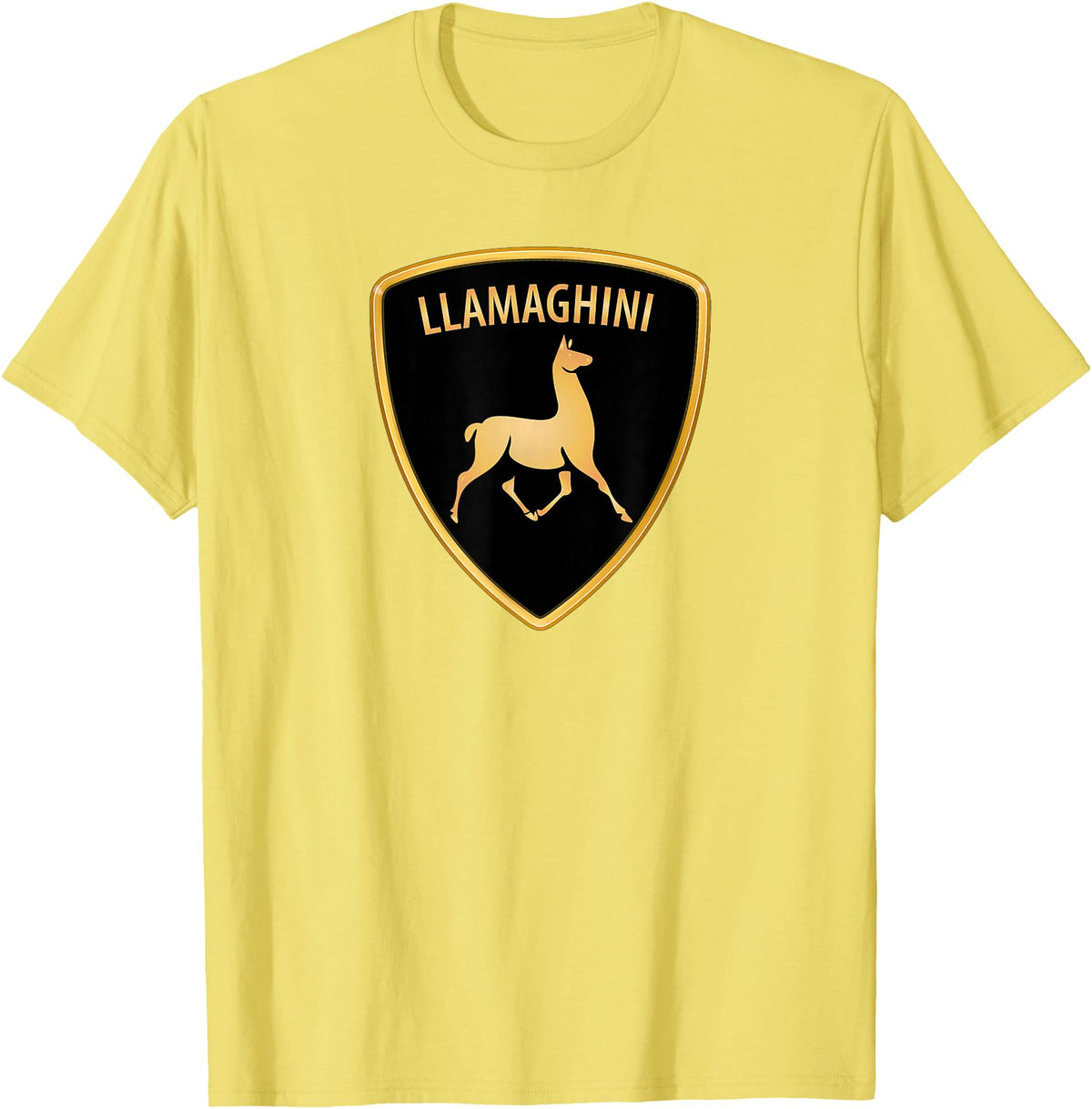 Llamaghini Apparel Co Llamaghini Funny Hillarious Llama Emblem Parody Fun Design T-Shirt - Lemon Yellow