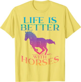 Horse Riding Shirts Women Girls Equestrian Gifts Life Is Better With Horses Rider Equestrian Men Women T-Shirt - Lemon Yellow