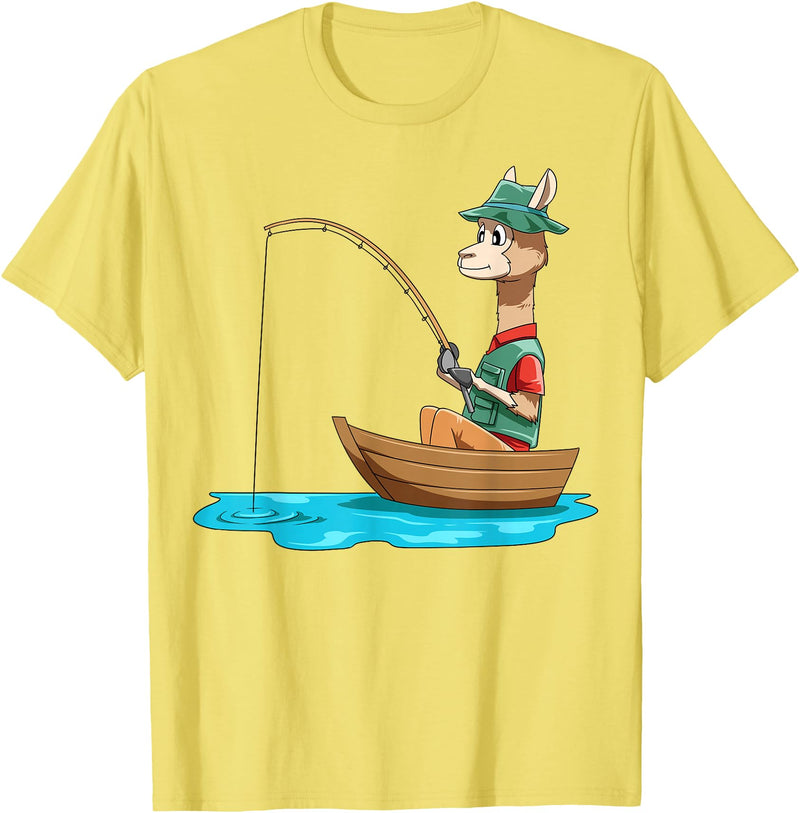SubliminalFantasy Co. Llama Fishing Llama Fisherman Boat Fishing Lovers T-Shirt - Lemon Yellow
