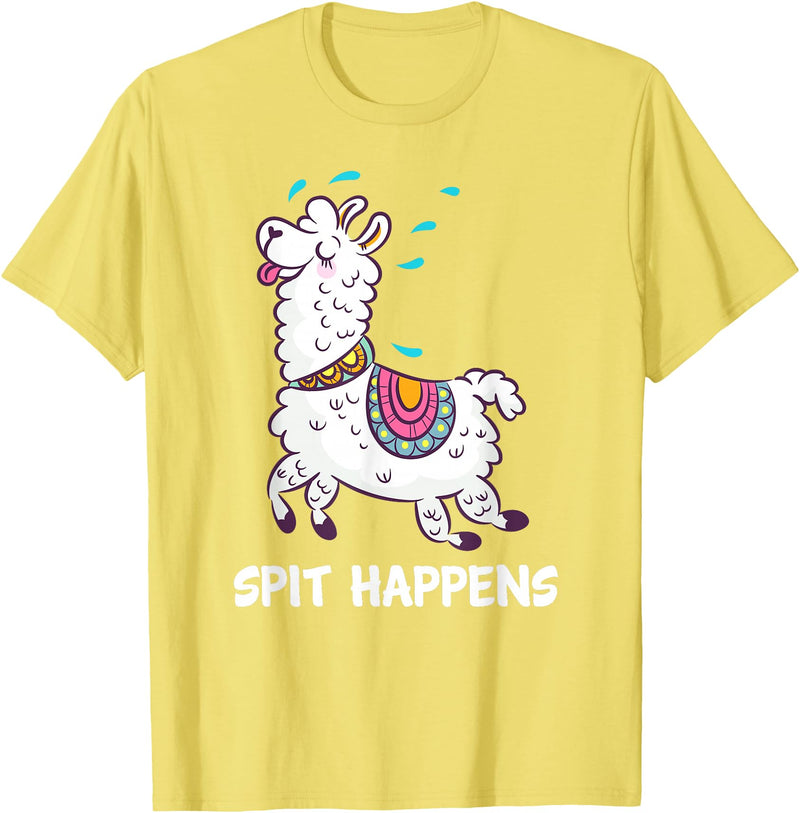 Funny Llama Pun by DSMD Spit Happens Llama Alpaca Lovers Funny Animal Pun T-Shirt - Lemon Yellow