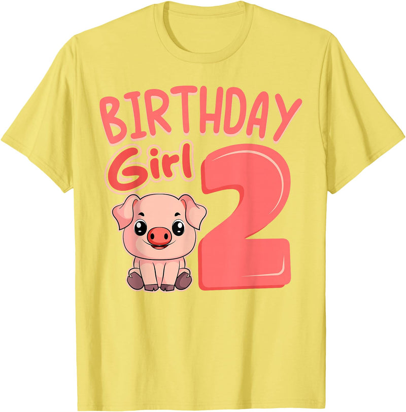 Pig Birthday 2 Cute Girl Farm Party Apparel Pig 2nd Birthday Girl Party Oink Farm Hog Farmyard Piggy T-Shirt - Lemon Yellow