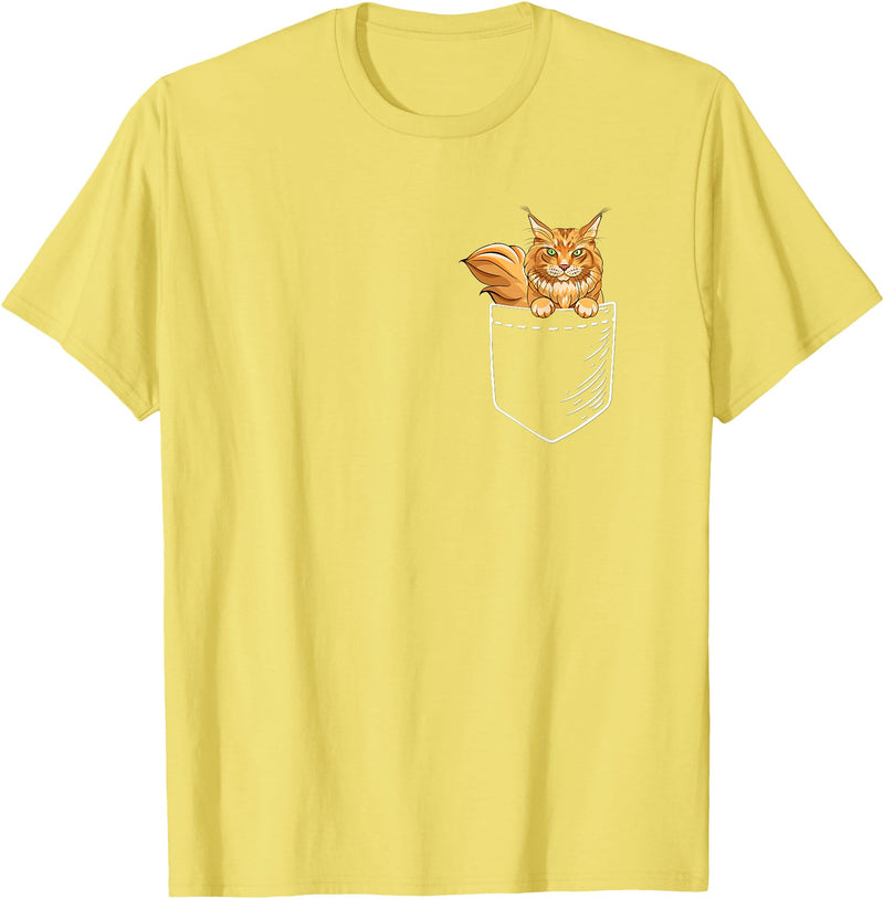 Cute Maine Coon Cat Mom Gifts T Shirts & Hoodies Funny Mens Womens Pocket Orange Maine Coon Cat Lover Owner T-Shirt - Lemon