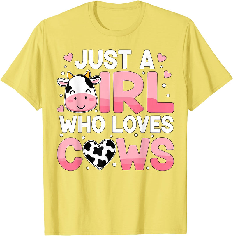 Funny Farm Cow Lover Cute Cow Animal Just a Girl Who Loves Cows T-Shirt - Lemon Yellow