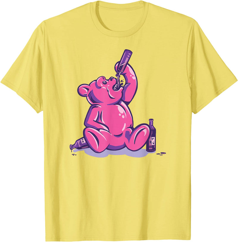 Drunk Gummy Bear - Funny Drinking Illustration Humor Alcohol T-Shirt - Lemon Yellow