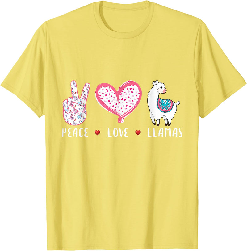 Peace Love llama Lovers Designs Co. Peace Love Llamas Gift for Girls Boys Kids Women Men Llama T-Shirt - Lemon Yellow