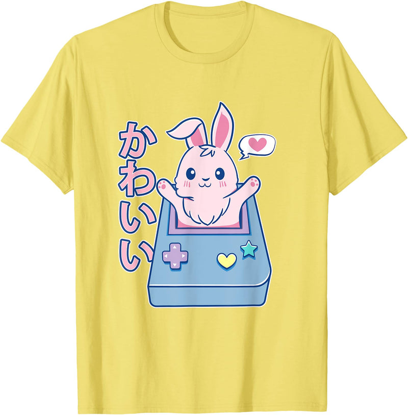 Kawaii Gamer Bunny - Rabbit Pastel Cute T-Shirt in Lemon Yellow