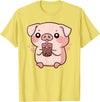 Bubbly Piglets Collection Cute kawaii cartoon pig drinking bubble tea T-Shirt - Lemon Yellow