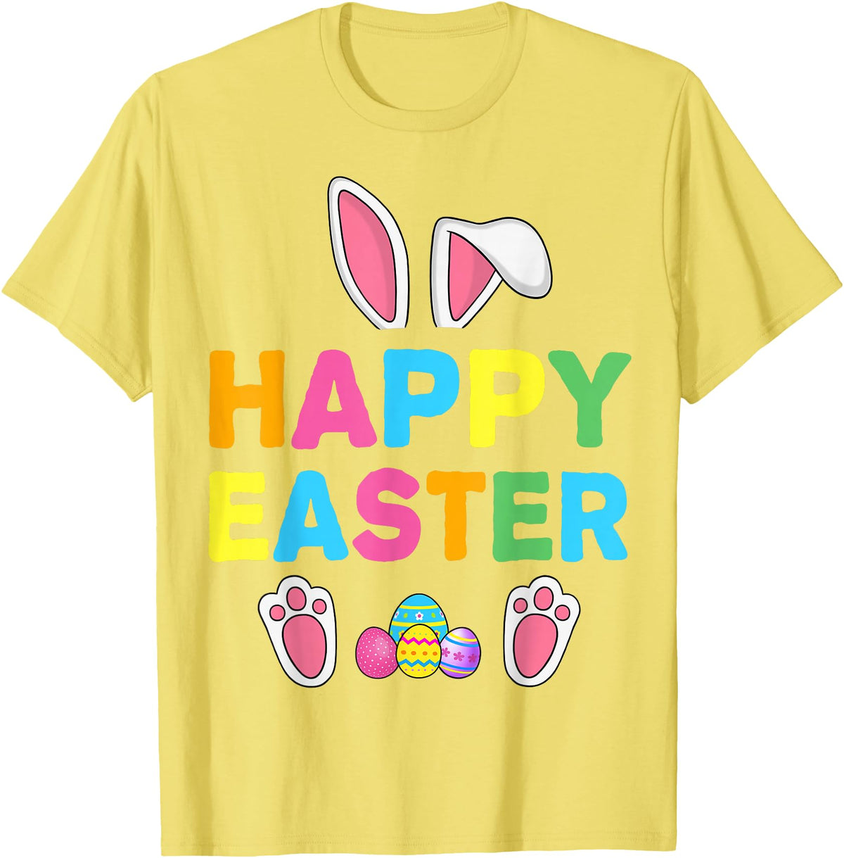 Happy Easter Bunny Rabbit Face Funny Easter Day Women Girls T-Shirt in Lemon Yellow