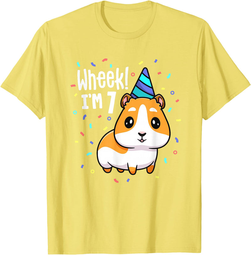 Guinea Pig Birthday by Joy Haus Guinea Pig Birthday Party Wheek Kids 7 Year Old 7th Outfit T-Shirt - Lemon Yellow