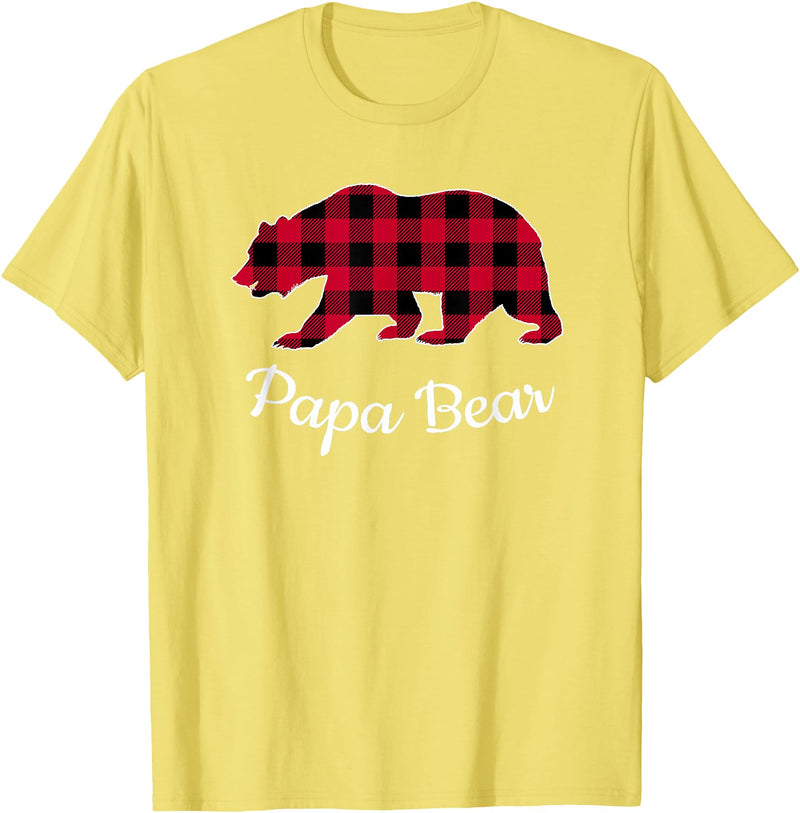 Papa & Mama Bear Outfit Papa Bear Pajama Red Buffalo Plaid T-Shirt - Lemon Yellow