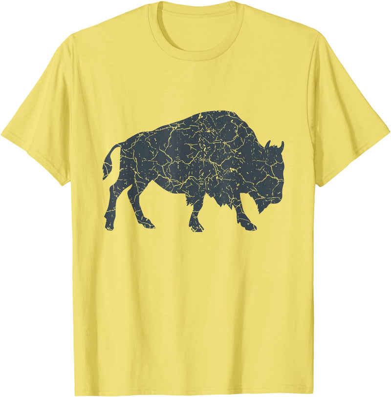Bison Lover Gifts Wildlife I Bison Natural Reserve Vintage Buffalo I Distressed Bison T-Shirt - Lemon Yellow