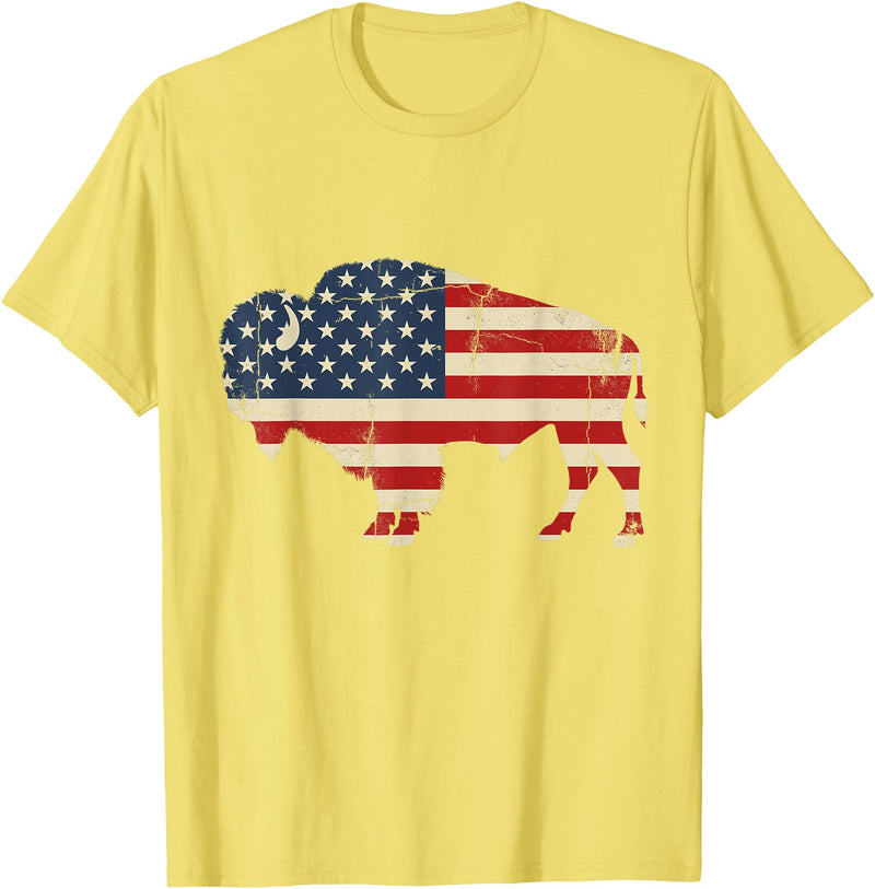Bison American Buffalo Patriotic Heritage Lr Vintage Buffalo American Flag USA Bison Lover Wildlife T-Shirt - Lemon Yellow