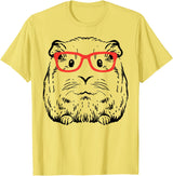 Guinea Pig Shirts For Men Women Kids Gift Guinea Pig Glasses Cute Hispter Cavy Nerd Pet Women Men Kids T-Shirt - Lemon Yellow