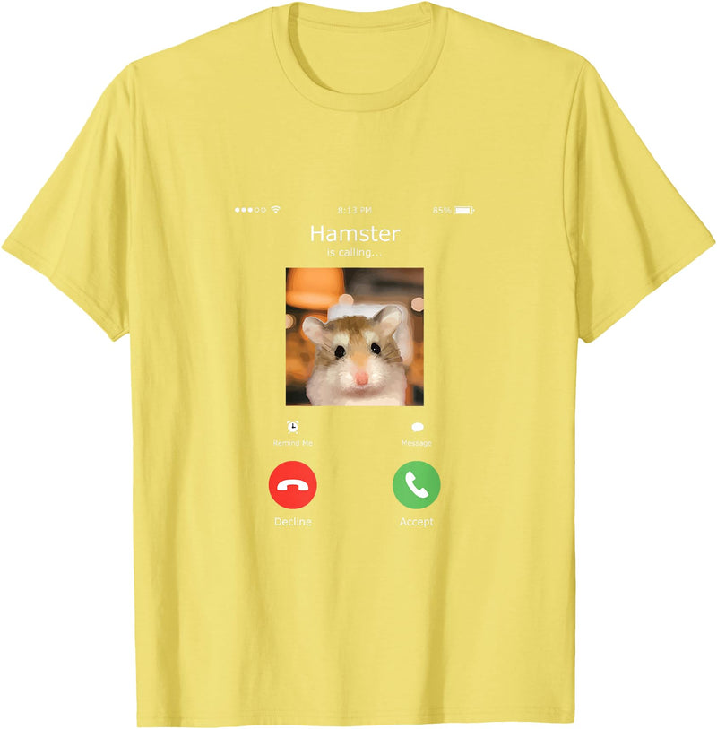 Hamster Calls Funny Phone for Hamster Owners, Animal Lovers T-Shirt - Lemon Yellow