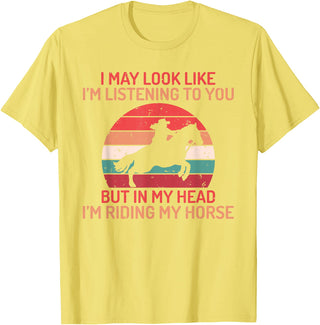 Horse Gifts and Acessories In my Head im Riding my Horse Horse Riding T-Shirt - Lemon Yellow