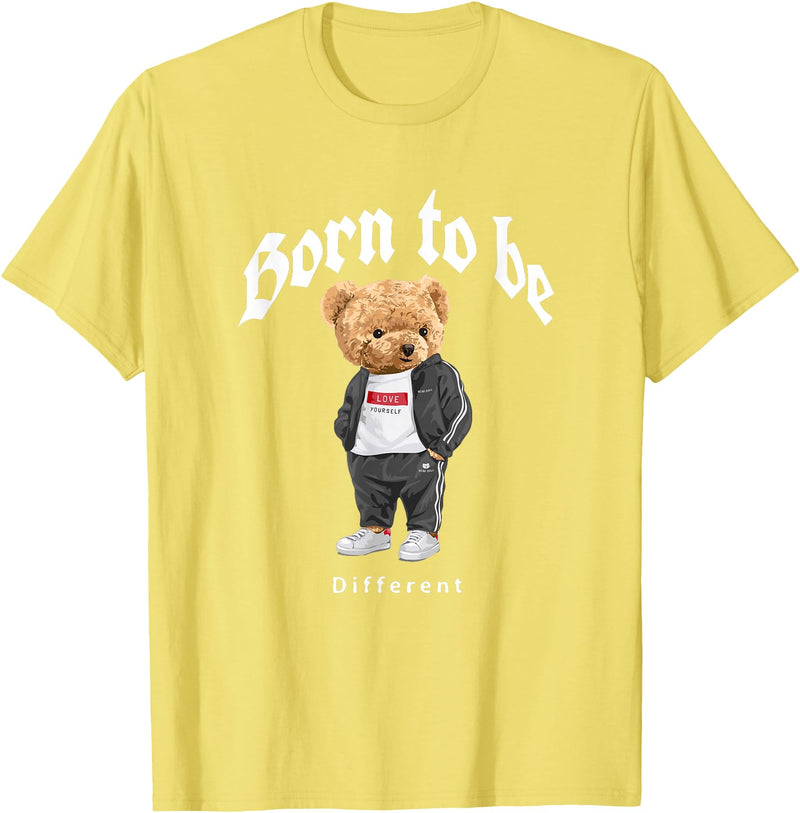 Bahaa's Tee Born To Be Different, Cool Teddy Bear Quotes Graphic Designs T-Shirt - Lemon Yellow