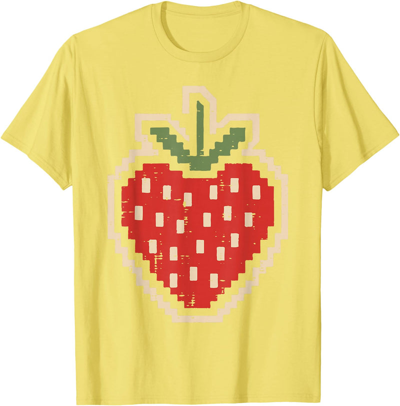 Halloween Shirts For Women Men Kids Boys Girls Halloween Pixel Strawberry 80s Video Game Costume Men Women T-Shirt - Lemon