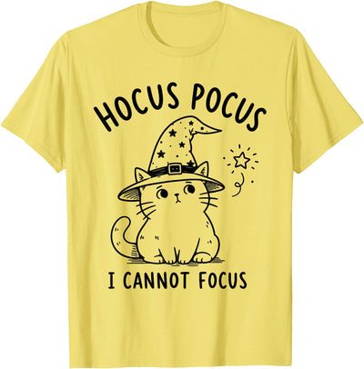 Adhd Halloween Sarcastic Cat Wizard Design ADHD Halloween Humor Hocus Pocus I Cannot Focus T-Shirt