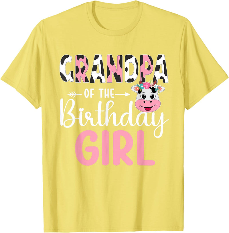 Cow Birthday Shirt For Family Men Women Cow Lover Grandpa Of The Birthday Girl Farm Cow 1 St Birthday Girl T-Shirt - Lemon