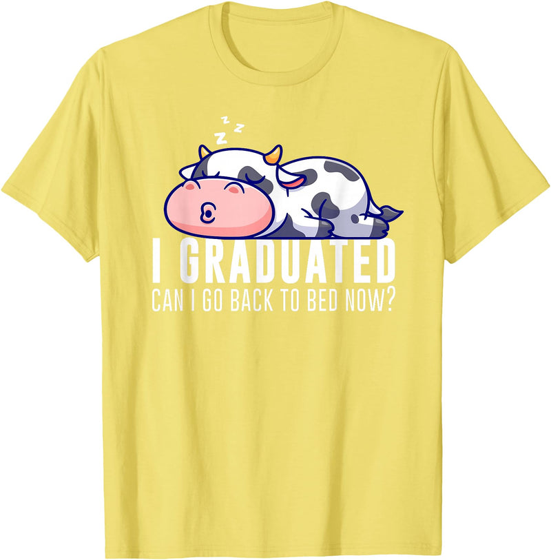 Funny Cow Lovers Graduation Party Outfit Co. Funny Cow Graduation I Graduated Can I Go Back To Bed Now T-Shirt - Lemon Yellow