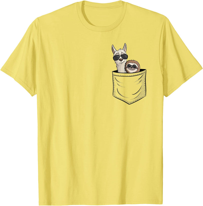 Llama Alpaca Gifts By Skizzenmonster Hipster Llama & Sloth With Sunglasses T-Shirt - Lemon Yellow