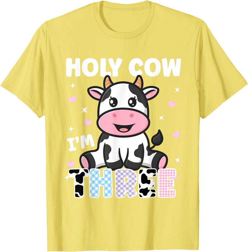 Holy Cow I'm Years Old Cow Birthday by Zynx Holy Cow I'm Three Years Old Cute Cow 3rd Birthday Party T-Shirt - Lemon Yellow