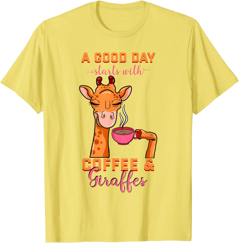 Cute Coffee Giraffe Apparel Coffee Giraffe Mug Animal Cappuccino Espresso Beans Gift T-Shirt - Lemon Yellow