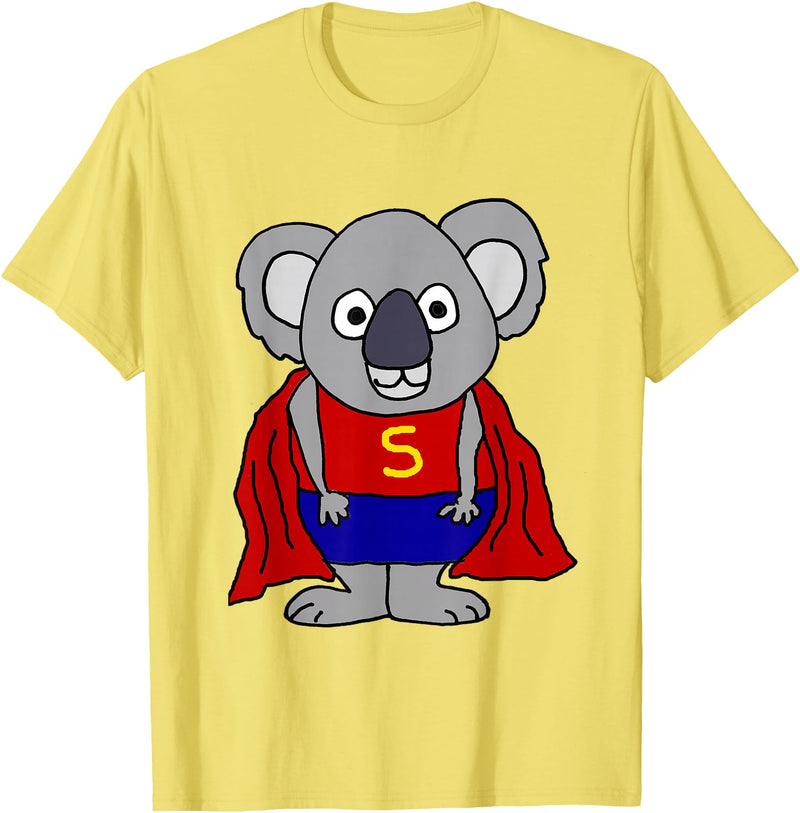 Smileteesall Funny Koala Bear Superhero Cartoon T-Shirt - Lemon Yellow