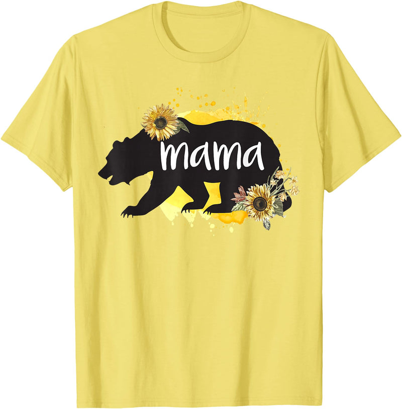 Classy Mom Quotes Co. Mama Bear Sunflower Cute Watercolor Best Mom Ever Theme T-Shirt - Lemon Yellow