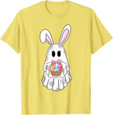 Cute Ghost Bunny Ghost Rabbit Easter Day Rabbit Lover T-Shirt in Lemon Yellow