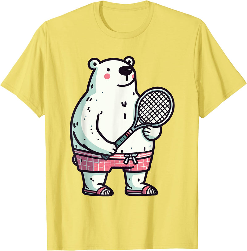 Polar Bear Racket Ball Animal Playing Tennis Polar Bear Tennis Club Animals Sport Tournament T-Shirt - Lemon Yellow