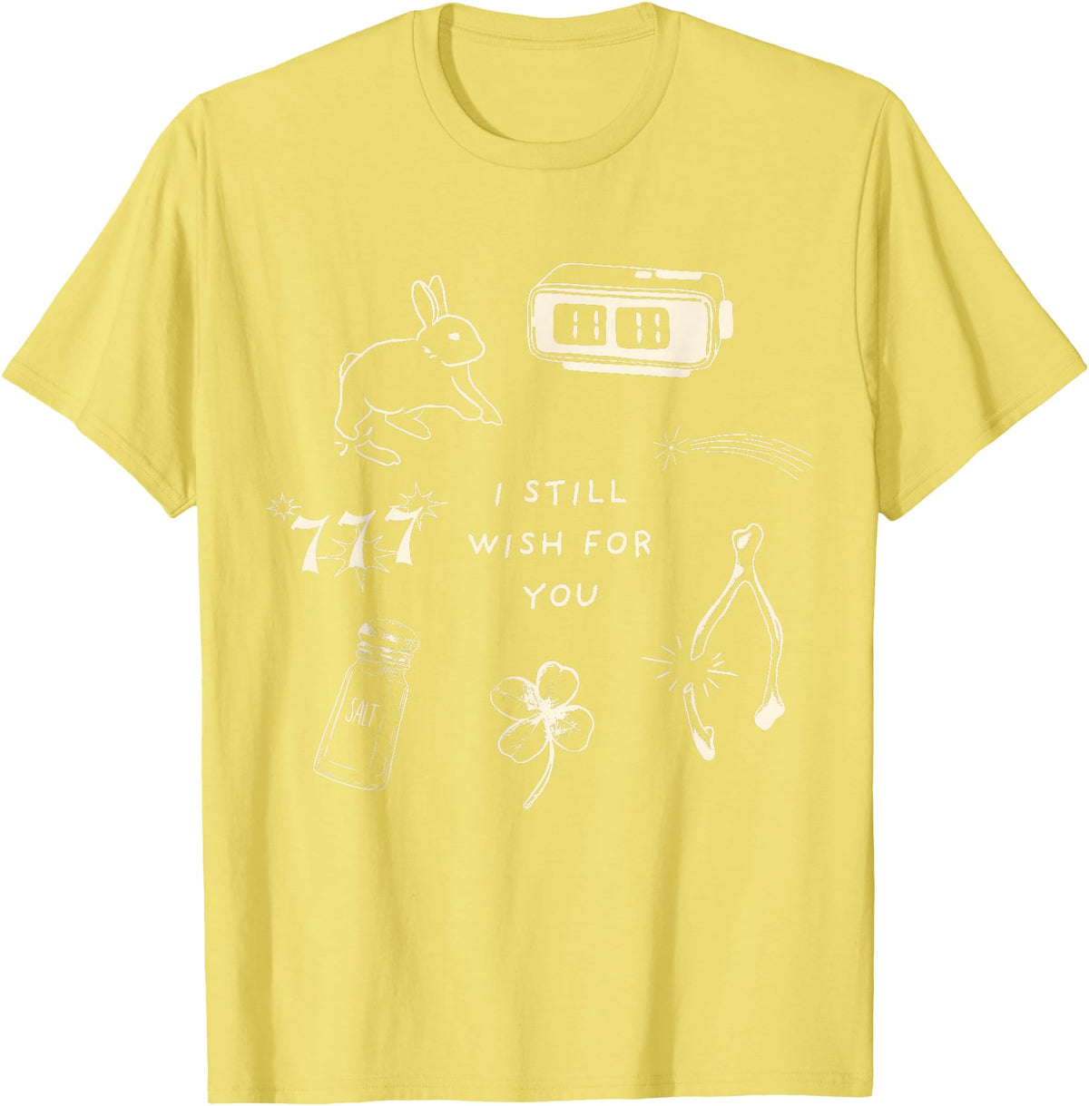 I Still Wish for You Lucky Rabbit 1111 Stars Clover Signs T-Shirt in Lemon Yellow