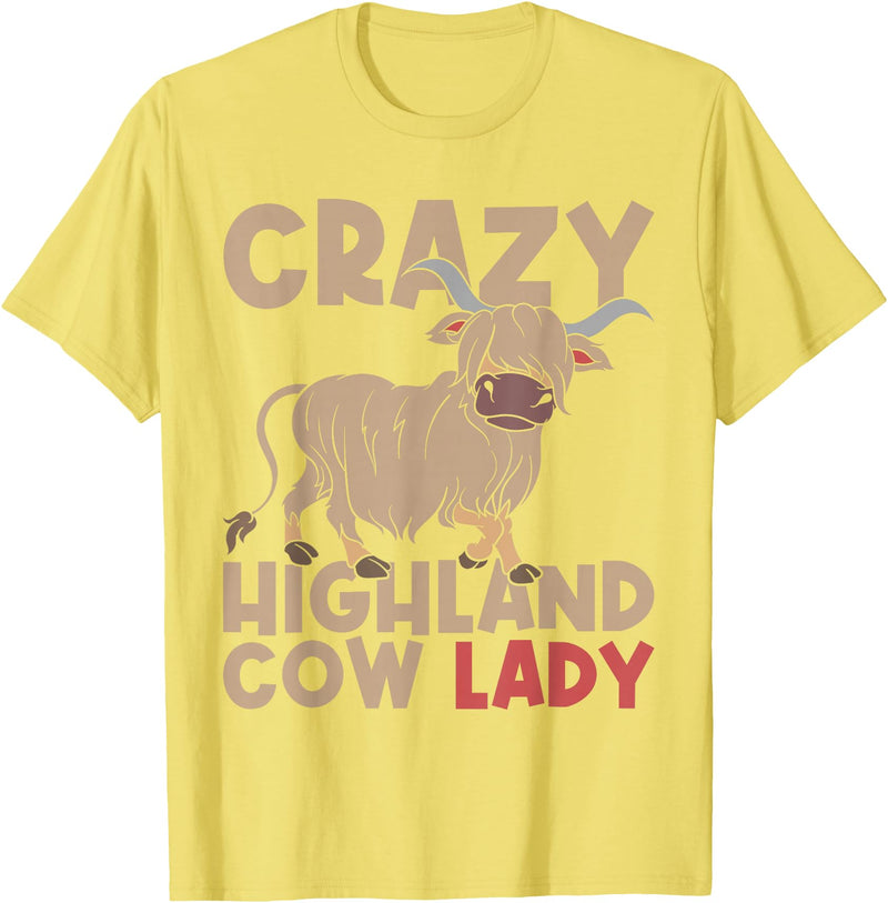 Scottish Animal Hairy Highland Cow Gift Crazy Highland Cow Lady Women Farmer Scottish Highland Cow T-Shirt - Lemon Yellow