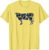 Cow Floral Silhouette Cattle Farm Lover Floral Cow Silhouette Womens Girls Cow Farm Animal T-Shirt - Lemon Yellow