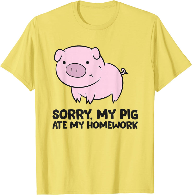 Funny Pig Farmer Gifts School Love Pigs Sorry, My Pig Ate My Homework T-Shirt - Lemon Yellow
