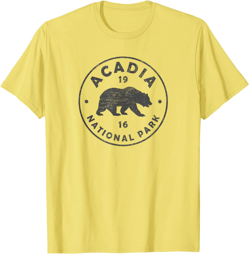 Vintage Acadia National Park Souvenir Shirts Vintage Acadia National Park Maine Bear Mens Womens Souvenir T-Shirt - Lemon Yellow