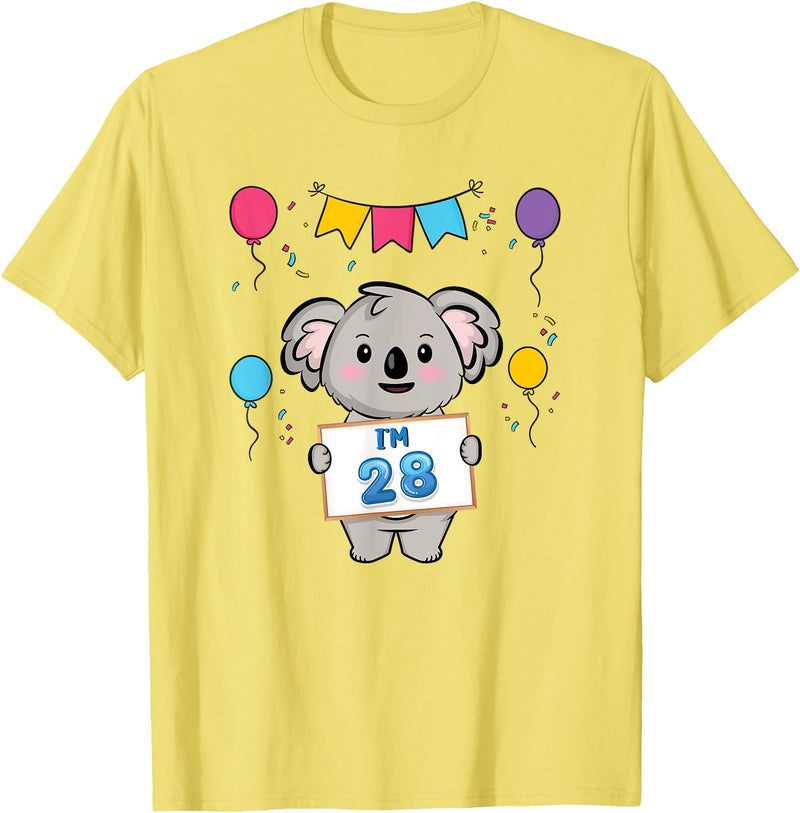 28th Koala Bear Birthday Party TShirt Co. I'm 28 Cute Koala Holding 28 Years Old 28th Birthday Outfit T-Shirt - Lemon Yellow
