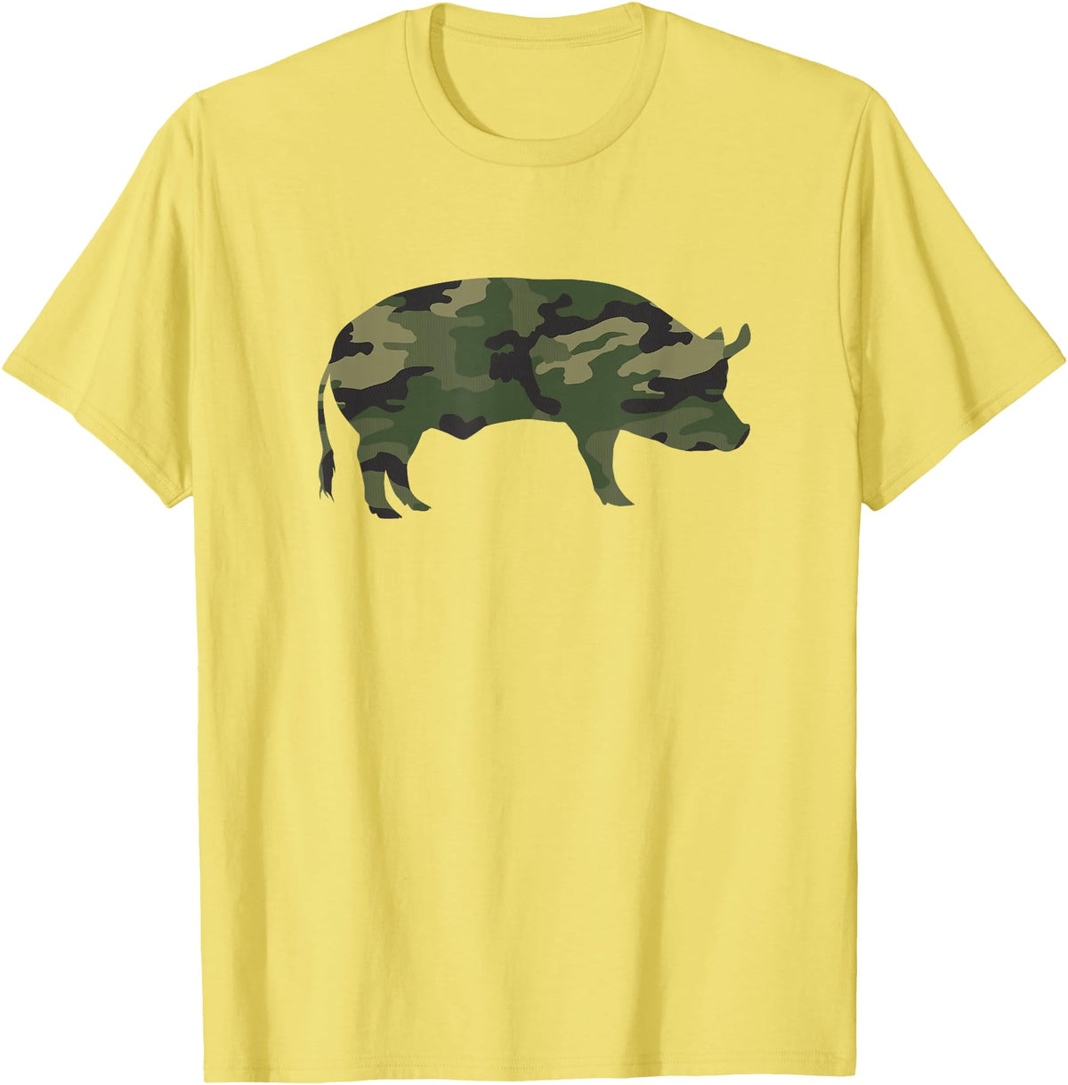 Pig Humor Co. Camo Pig Funny Camouflage Pattern Pig Army Military Colours T-Shirt - Lemon Yellow