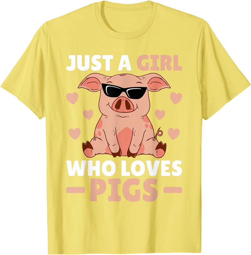 Funny Pig Clothes & Outfits For Women Girls & Kids Just A Girl Who Loves Pigs Women Pig Lovers Pig Stuff Farmer T-Shirt - Lemon Yellow