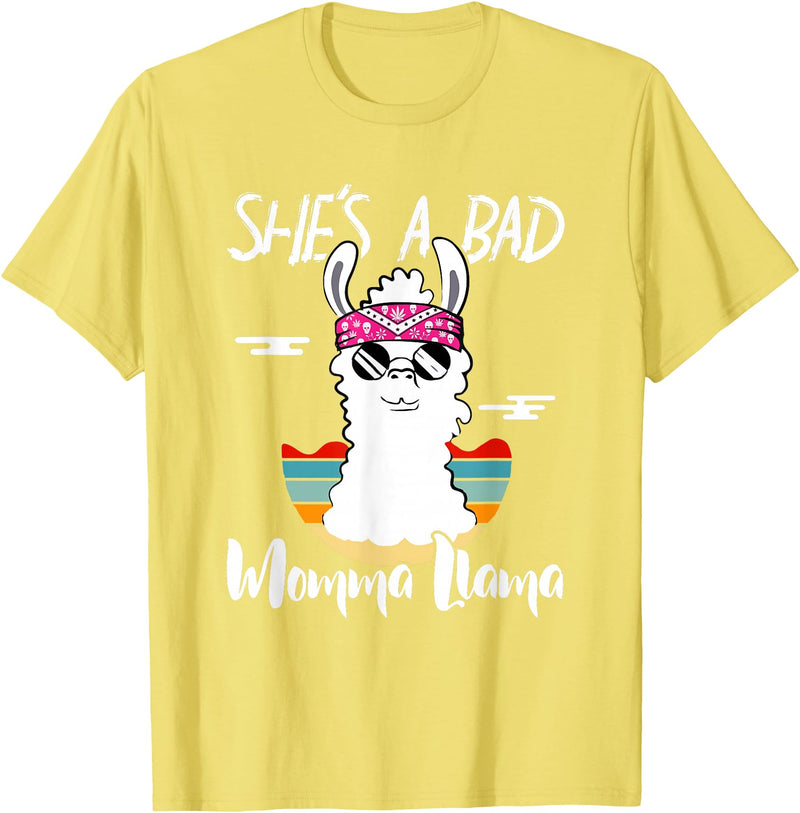 Shes a Bad Momma Llama - Mama Mom - DressedForDuty She's a Bad Momma Llama - Mama Funny - Vintage Mom Gift T-Shirt - Lemon Yellow