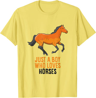 Cool Horse Riding Tees Horse Boy Just A Boy Who Loves Horses Horseback Riding T-Shirt - Lemon Yellow