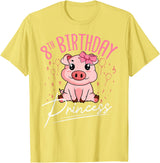 Pig Birthday 8 Cute Piggy Barn Party Apparel Pig 8th Birthday Princess Farm Party Hog Farmer Barnyard T-Shirt - Lemon Yellow