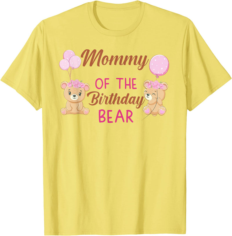 Family Birthday Bear Gifts Mommy of The Birthday for Girl Bear 1st Birthday Party Girl T-Shirt - Lemon Yellow