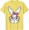 Cute Bunny Rabbit Face with Bandana Heart Glasses Easter Day T-Shirt in Lemon Yellow