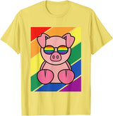 LGBTQ Flag Gay Pride Month Rainbow Pig With LGBT Glasses T-Shirt - Lemon Yellow