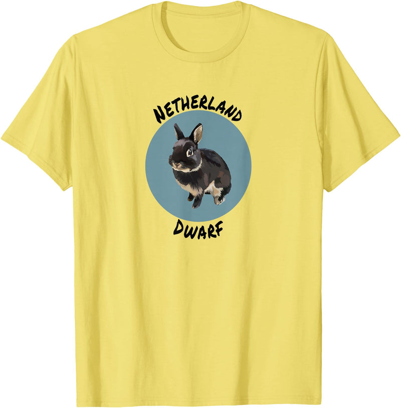 Netherland Dwarf Rabbit Cute Compact Bunny Art T-Shirt in Lemon Yellow