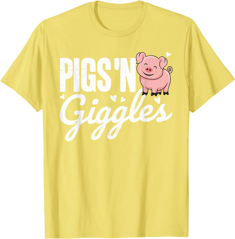 The Cute Pig Farming Apparel Co. Pigs 'n Giggles Funny Farm Pig Farmer Pigs Women Girls T-Shirt - Lemon Yellow