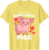 Motion Designs - Farm Animals Just A Girl Who Loves Pigs - Cute Girls Piggy T-Shirt - Lemon Yellow