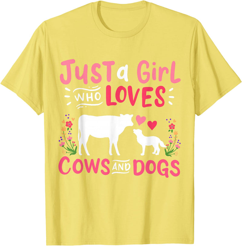 Cow Lover Gift Just a Girl Who Loves Cows and Dogs Farmer T-Shirt - Lemon Yellow