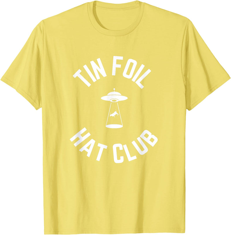 Tin Foil Hat Club with UFO Cow Abduction T-Shirt - Lemon Yellow
